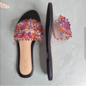 NEW Crystal Embellished Clear Open Toe Slides
